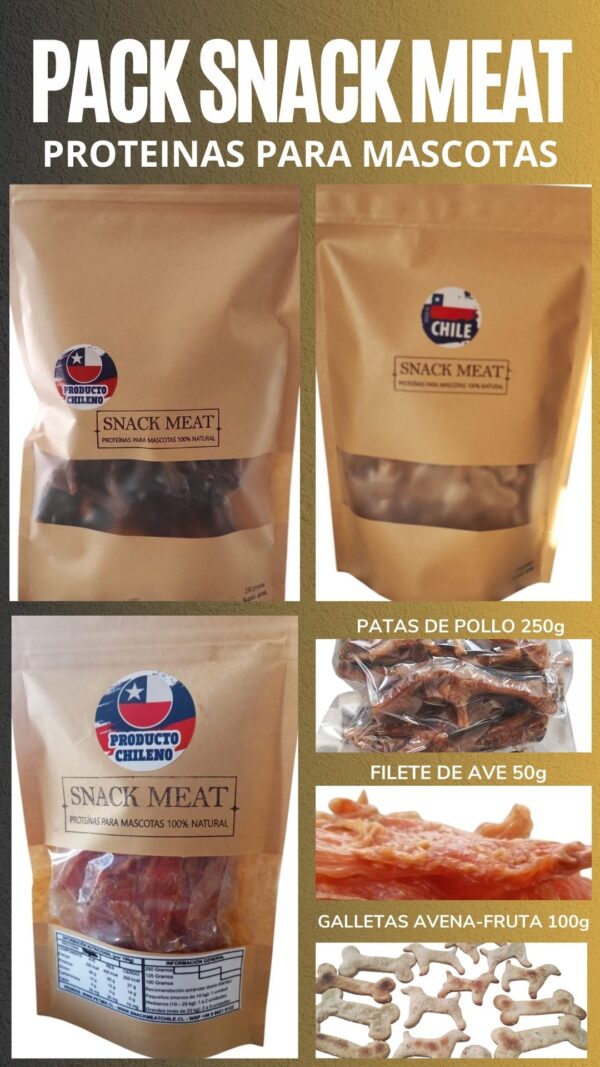 PACK 3 PETMIX (FILETE DE AVE, PATAS DE POLLO, GALLETAS AVENA Y FRUTAS)